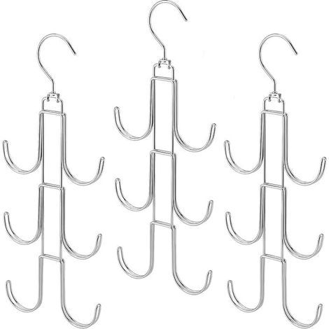 Organisateur de rangement suspendu pour sacs à main - 3 niveaux avec 6 crochets - Support pivotant en métal pour penderie - Lot de 3 (1/5)