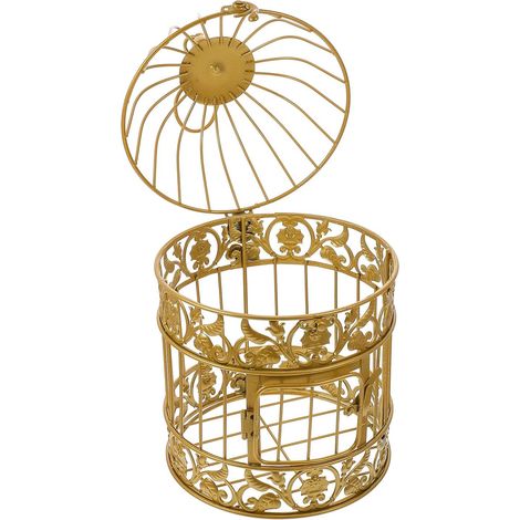 Cage à Oiseaux Décorative en Fer Forgé Doré 19X35 CM Ornement Décoratif pour Mariage et Vitrine Décoration de Fête Originale et Élégante (1/5)