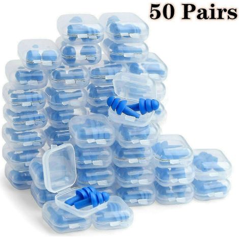 50 paires + 50 boîtes de bouchons d'oreille en silicone, protection auditive NRR 28 dB, étanches - Bon état (1/5)