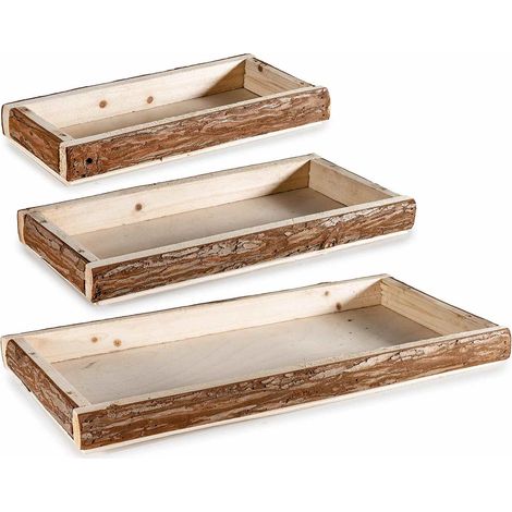 Vassoi rettangolari in legno naturale effetto corteccia, set da 2 pezzi, Grande: cm 48 x 23 x 4 H