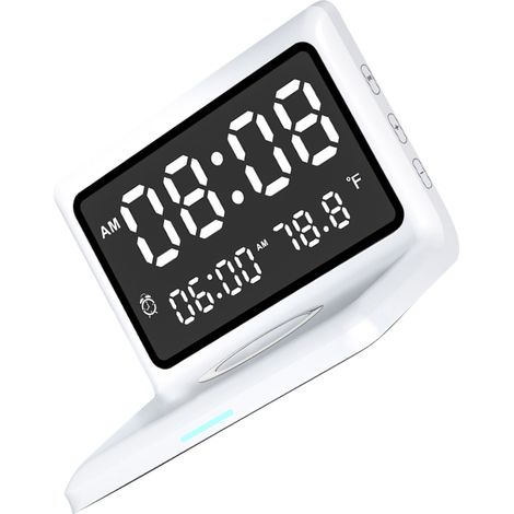 [Reloj despertador digital multifuncional] Reloj despertador con espejo, cargador inalámbrico de 15 W, pantalla grande regulable, función de repetición de alarma y salida USB para la oficina y el dorm (1/5)