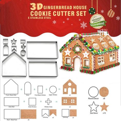 (Set of 10) Gingerbread House Cookie Cutter Set, Bake Your Own Little Christmas House Kit, Chocolate House, Haunted House, Gift Box Packaging