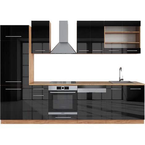 Cuisine Fame-Line, Anthracite brillant/Chêne doré, 300 cm , PT Chêne, Vicco
