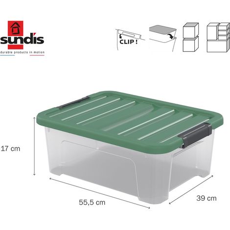 Caja con clip WAVE BOX SUNDIS, 10 L, 37,5 x 26,5 x 15 cm (ancho x profundidad x alto) SUNDIS (1/4)