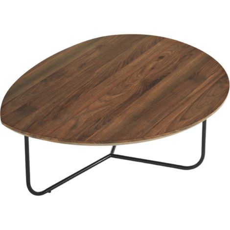 Tavolino sagomato con piano in legno effetto Tek e base in metallo OYA (1/4)