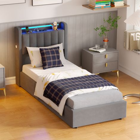 Letto contenitore 90x190 cm con illuminazione LED e porte USB in velluto OKMYHOME (1/5)