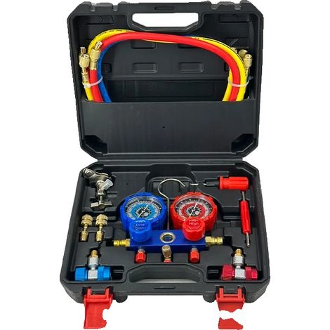 Kit d'outils de manomètre AC, Composants en plastique et métal durables, 12 x 8 x 3 pouces, Convient pour les réfrigérants R-134a et R-22, Plage de pression du manomètre de 0 à 500 psi, Conforme aux n (1/5)