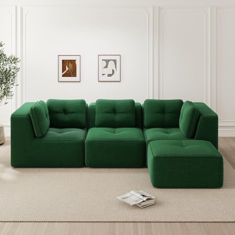 Divano angolare modulare a L in corduroy verde, 3 posti, 297 x 177 x 69 cm HAVRYA (1/5)
