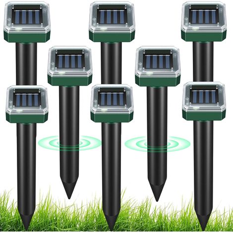 Répulsif Ultrasonique Solaire pour Pelouses 8 Pièces, Piquets Étanches Anti-Taupes et Rongeurs, Vibrations pour Jardin et Extérieur (1/5)