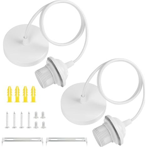 Portalámparas E27 blanco de 2 unidades, lámpara colgante de suspensión con aro roscado, portalámparas E27 para lámpara colgante de techo con cable regulable de 90 cm para el techo del salón comedor