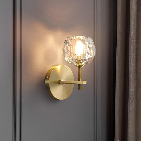 Applique Murale en Cristal Dorée, Lampe Boule, G9, Lumière Chaude Applique Murale Moderne Luxe avec Ampoule, Art Deco, Idéale pour Chambre Chevet Salon Couloir Salle à Manger -1 Lumière, Ø9cm (1/5)