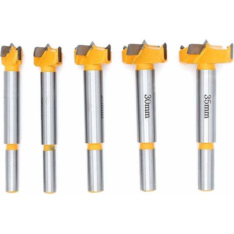 Forets à bois pointus de 15 mm, 20 mm, 25 mm, 30 mm et 35 mm pour l'installation de portes et tiroirs sphériques en bois. Forets pour réaliser des trous nets et plats dans le bois. (1/5)