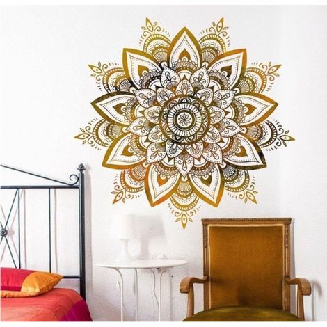Stickers Muraux Mandalas Autocollant De Bohème Décoration Murale Fleur Dorée Autocollants Muraux Ornement De Salle De Méditation (1/5)