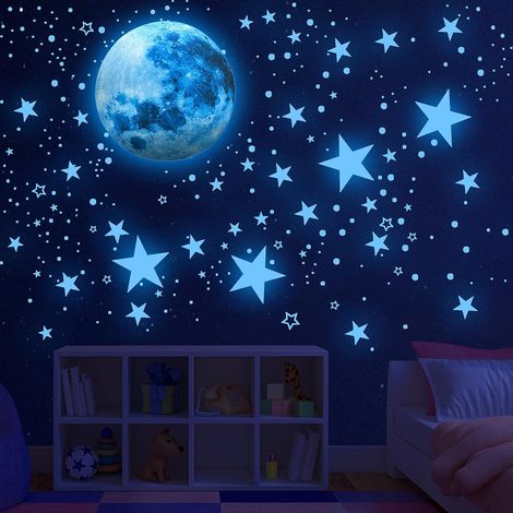 438 pezzi adesivi per soffitto con stelle luminose, luna e stelle luminose, adesivi murali per bambini, stelle fluorescenti per camerette di bambini, ragazze e ragazzi, decorazione per soffitti (1/5)