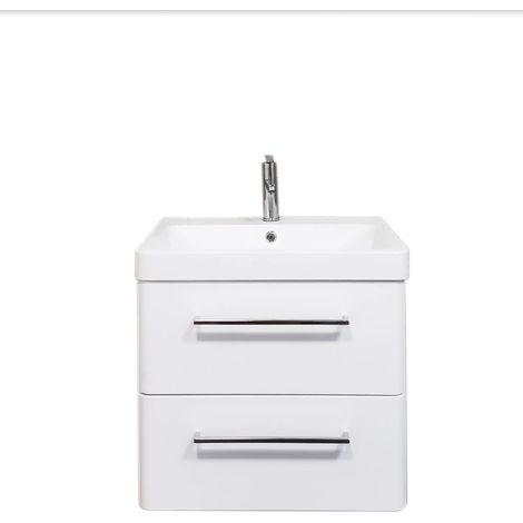 Meuble Salle de Bains avec vasque/lavabo TAHITI 60 suspendu laqué Blanc brillant avec plan résine (1/5)