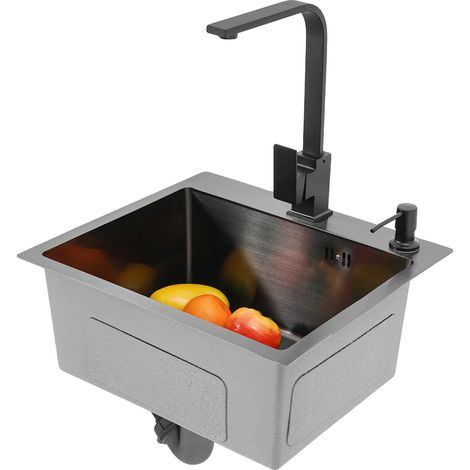 Évier de cuisine, robinet rotatif à 180°, grande capacité, Gris Clair (1/2)