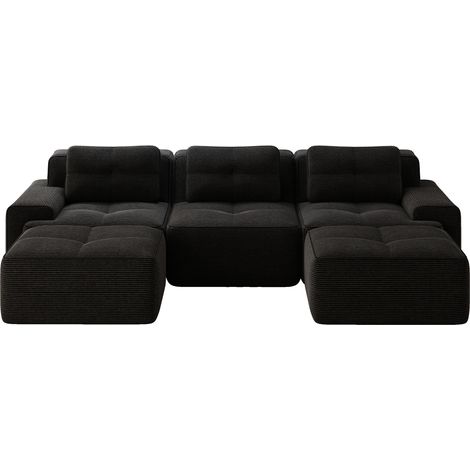 Modulares U-Sofa aus schwarzem Cordvelours mit Ottomane, 293 x 177 x 69 cm, ohne Montage (1/5)