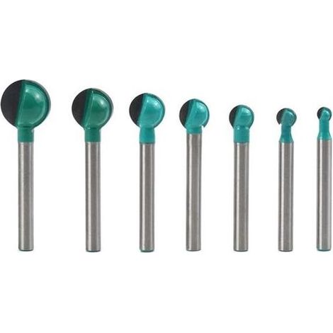 Fraise à Fond Rond Bois, 7PCS 6 mm Tige 6/8/10/12/14/16/19 mm Routeur Core Box Bits, Fraise à Rainurer pour Défonceuse Outil de Coupe Bit de Routeur (1/5)