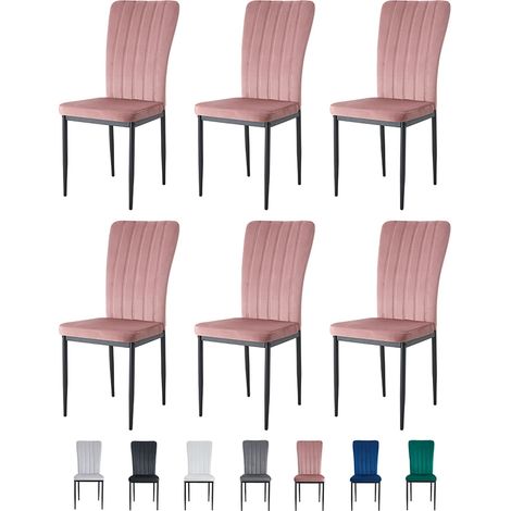 Velvet Padded Seat Dining Chairs with Metal Legs NEW ELLE PINK 6 (1/5)