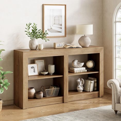 Tribesigns 59-Inch Entryway Table with 2-Tier Shelf, Rectangle Silhouette Design, Sofa Console Table for Entryway, Living Room, Hallway, Small Spaces, Oak Color