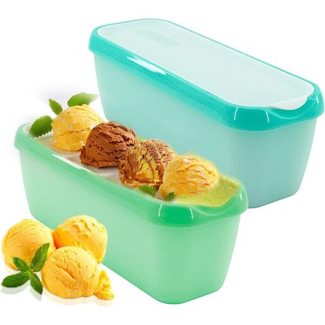 2er-Pack 1,5-l-Eisbecher mit Deckel, wiederverwendbare, stapelbare Sorbetbehälter (Mintgrün + Blaugrün) (1/5)