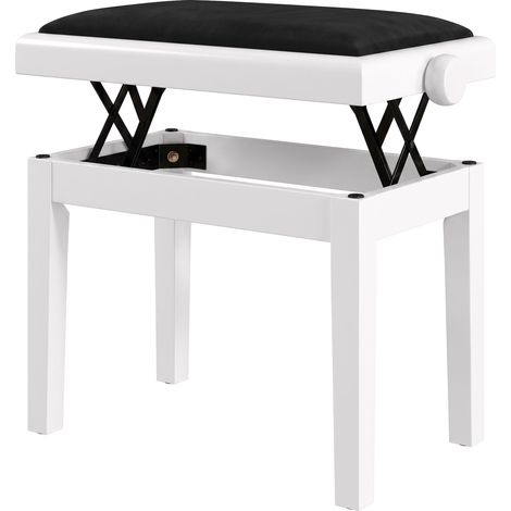 Banc de piano réglable en hauteur avec tabouret rembourré en similicuir velours et pieds en bois de caoutchouc blanc (1/5)
