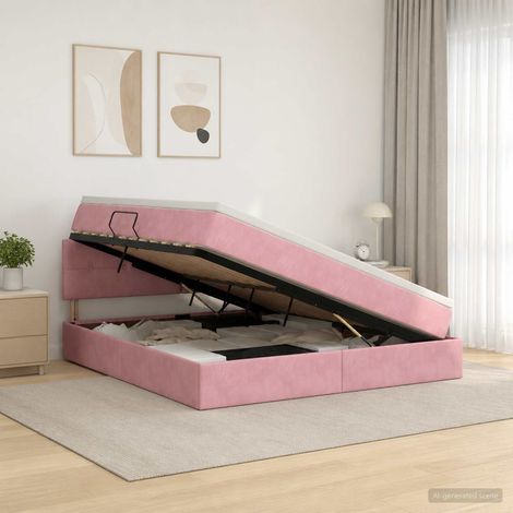 vidaXL Lit de Rangement avec tête de lit Rose 180 x 200 cm Velours (1/5)