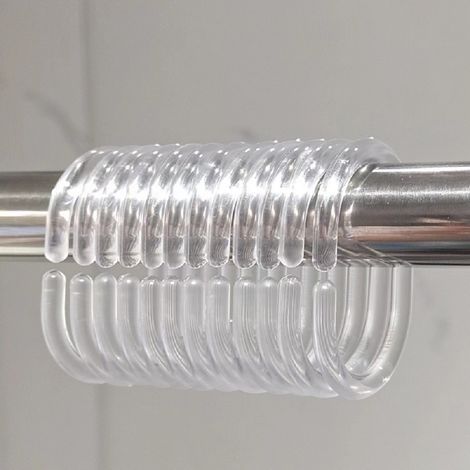 Crochets de Rideau de Douche en Plastique Anneaux Noirs en Forme de C pour Salle de Pain Douche Fenêtre Tringle 24 Pièces, transparent