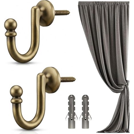 Curtain Tie Back Hook, 2 pièces Crochet Rideau, Embrasse pour Rideaux, Embrasse Rideau, Attache Rideau, Crochets Muraux, pour Rassembler Les Rideaux, Crocher ou Sacs (1/5)