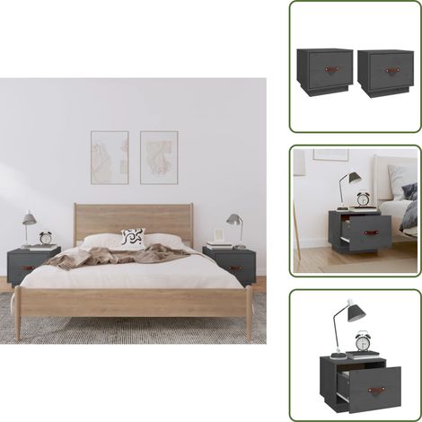 Nachttische 2 Stk. Grau 40x34x35 cm Massivholz Kiefer - Nachttisch - Massivholzmöbel - Kiefernholz Möbel - Grau - Wohnzimmerdeko (1/5)