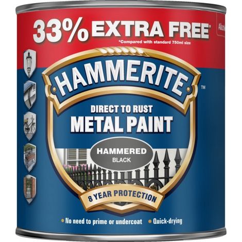 Hammerite 5158237 Direct to Rust Hammered Finish Metal Paint Black 750ml + 33% HMMHFB750AV