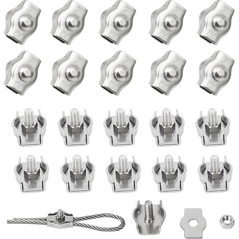 20pcs M3 Serre Câble Acier Serre Cable Acier Inox 304 Clip Serre Corde Pince Cable Simplex Clips Pour Les Chantiers de Construction et Les Navires Corde à linge (1/5)