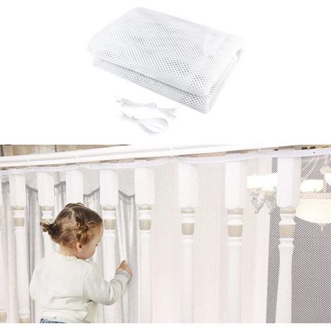 Barrière sécurité escalier bébé blanche, filet protection enfant et animal 3m x 0,8m, intérieur extérieur, garde-corps (1/5)