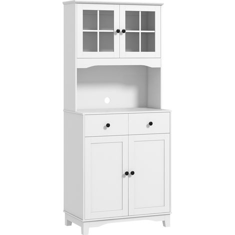 Mobile dispensa da cucina alto con ripiano per microonde, 2 armadi, 2 cassetti, bianco (1/4)