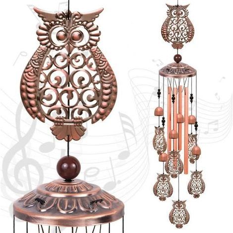 Aluminum Wind Chime Owl - 4 Tubes - Decorative - Perfect Gift