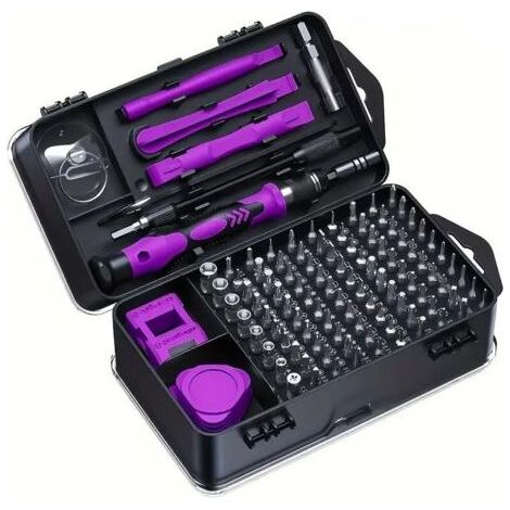 Kit de tournevis 135 en 1, tournevis magnétiques de précision, embouts Torx, outils multifonctions isolés, kit d'outils manuels pour la réparation de téléphones portables (violet) (1/2)
