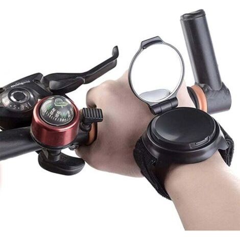 PA Rétroviseur de poignet pour cycliste, rétroviseur de guidon de vélo, rotation à 360°, léger, grand angle, avec dragonne. (1/4)