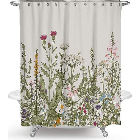 Rideau de douche imperméable à fleurs colorées, séparé pour salle de bain, 150x180cm (1/5)