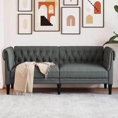 Chesterfield-Sofa 2-Sitzer Dunkelgrau Stoff