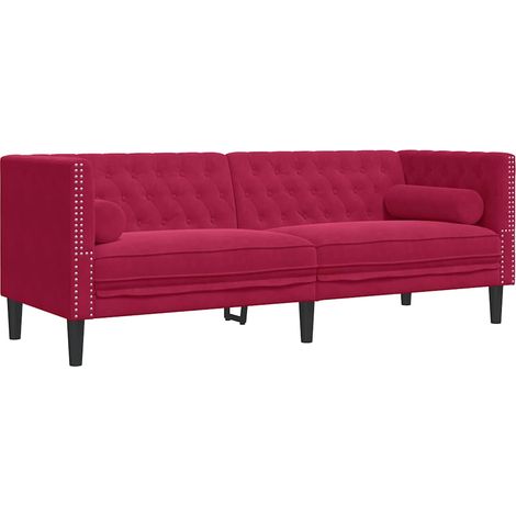 Canapé  Sofa Chesterfield avec traversins 3 places velours