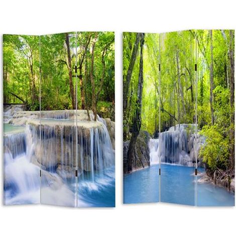 Paravento Separè 3 Pannelli 120,6x2,5xh180 cm Stampa Cascata Verde/Blu (1/2)
