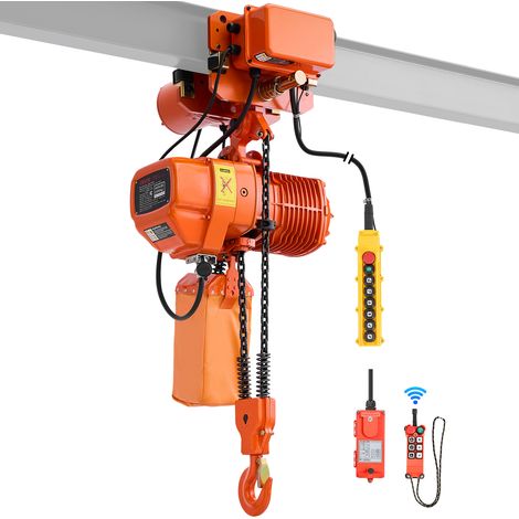 VEVOR Elektrischer Kettenzug 2000 kg, 6,1 m Hubhöhe, Dreiphasig, mit 100 m Funk- & 4,8 m Kabelfernbedienung, G100-Doppelkette, Notstopp, Elektrokettenzug für Fabriken, Lagerhallen & Garagen (1/5)