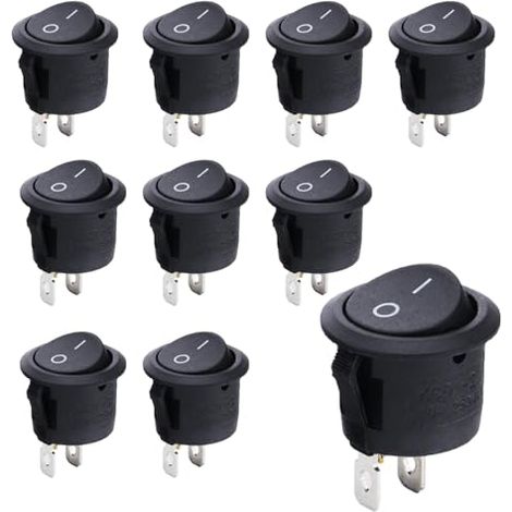 Lot de 10 Mini Interrupteur Noir Rond Bouton On/Off 10A/125V 6A/250V pour Voiture et Micro électronique (1/4)