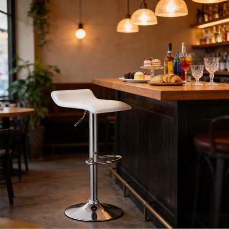 Tabouret de bar 38,5x39x62-84 cm en cuir synthétique blanc, facile à monter pour cuisine FloraGrace (1/5)