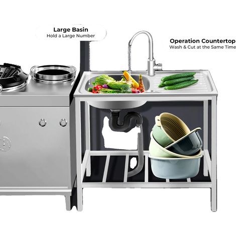Évier de cuisine à cuve unique, robinet réglable, acier inoxydable, 35 cm x 31 cm x 13 cm, 75 cm x 40 cm x 75 cm, capacité de charge de 30 kg (1/5)