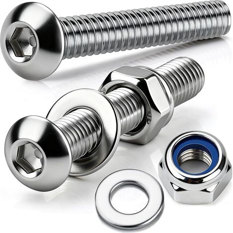Lot de 10 vis M8 x 20 mm en acier inoxydable à tête bombée métrique à six pans creux, écrous et rondelles