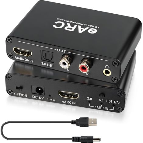 EARC/ARC Audio-Extraktor, 192 kHz Digital-Analog-Wandler CEC-kompatibel, optische/HDMI/RCA/3,5-mm-Stereoausgänge, für HD-Fernseher (1/5)