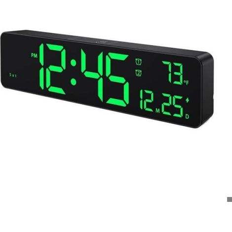 Horloge Murale LED - Affichage Numérique 45 x 28,4 cm - Réveil Double avec Atténuation Automatique - Pour Chambre - 1 Pièce (1/4)