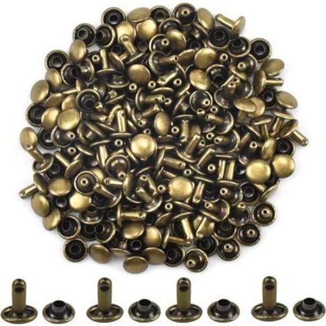 Ahlsen 100 Set Remaches de Cuero Remaches Dobles Remaches Tubulares Cabeza Redonda Plana Remaches de Doble Tapa de Metal para DIY Cuero Artesanía Bolsa Correa Reparación Decoración Bronce 8mm V (1/5)