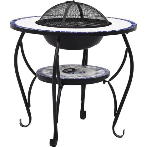 Tavolino da camino in mosaico 68 cm in ceramica blu e bianca 020006020